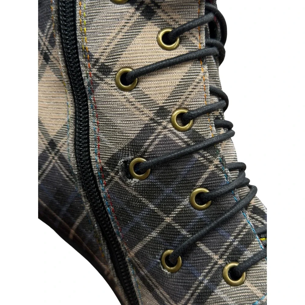 Spring Step L'Artiste Corlina Witchy Academic Boots Women SZ 38 Black Plaid Dark